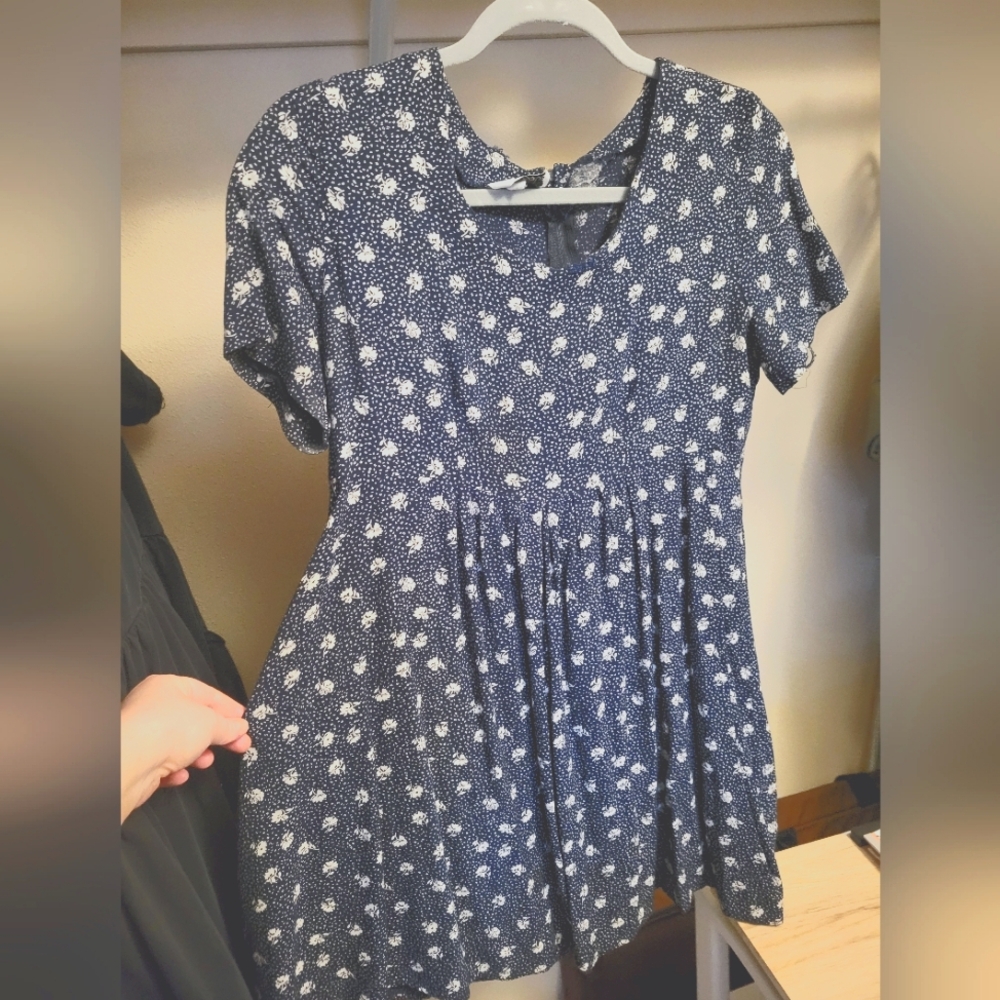 Vintage Cher Jacque Floral Boho Smock Babydoll Shirt Dress, Short Sleeve